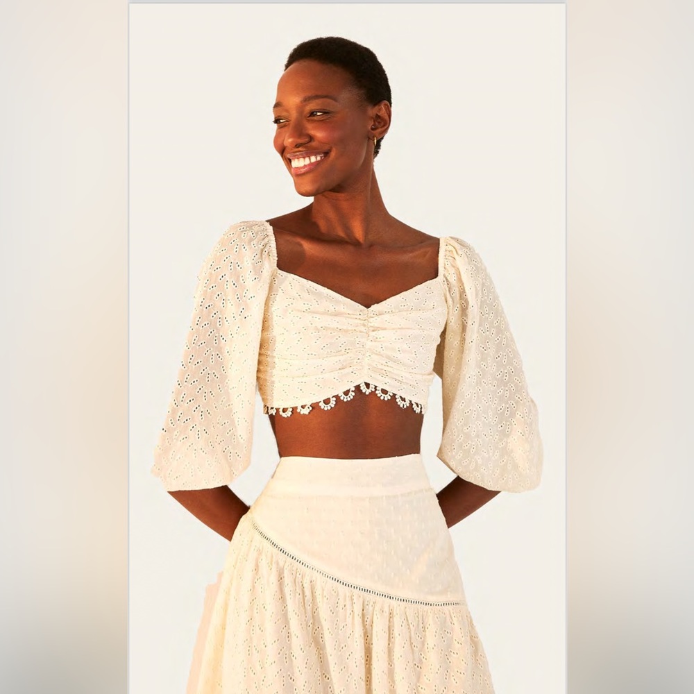 FARM Rio Cream Cropped Top and Skirt Set